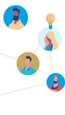 ilustração com rostos de pessoas dentro de pequenos circulos interligados